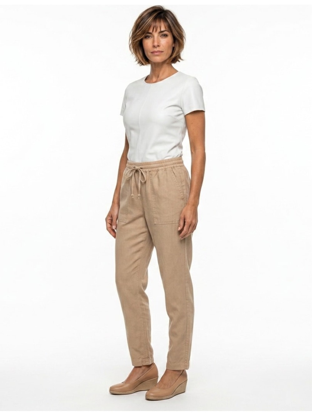 J. Crew Women’s Drawstring Chinos Pants Trousers Camel Tan Linen Lyocell Sz S T